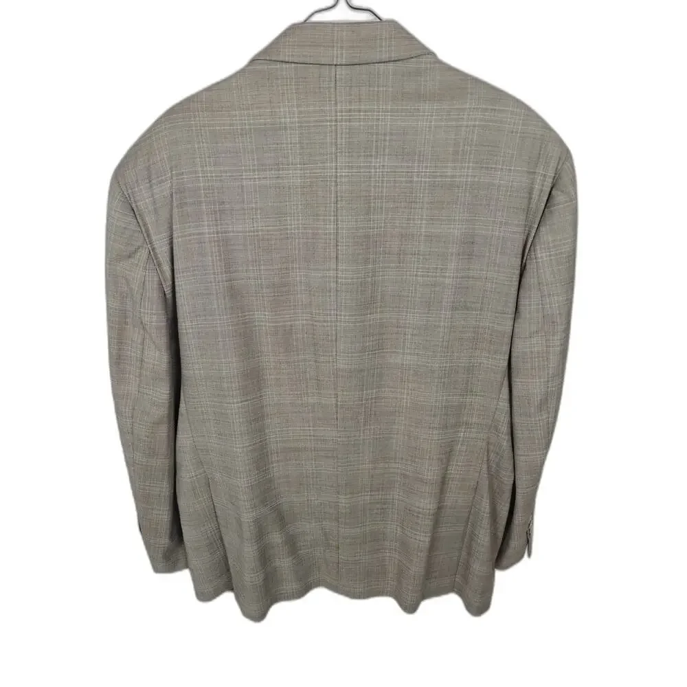 Joseph Abboud Men's Tan Windowpane Plaid Suit 2-Piece Set Size 48 Short Beige